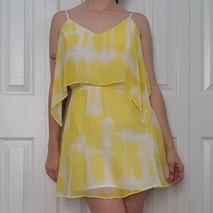 BCBGeneration Yellow and White Tie-Dye Layered Mini Dress